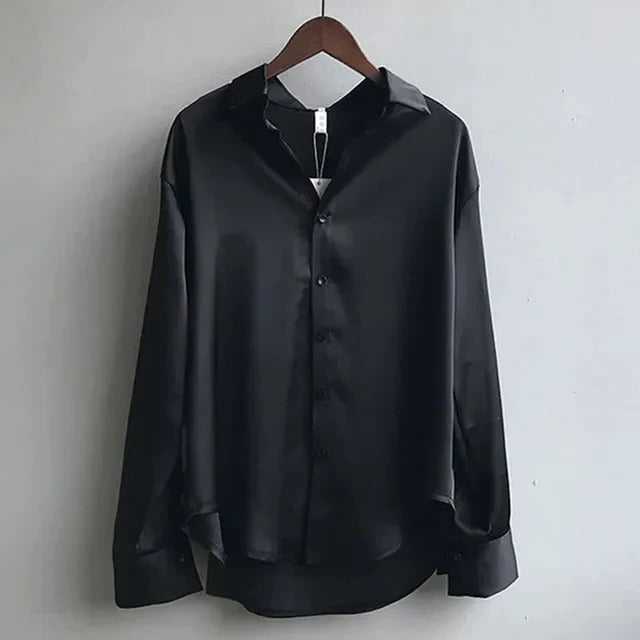Women's loose casual blouse relaxed silhouette lightweight fabric with subtle sheen versatile everyday top