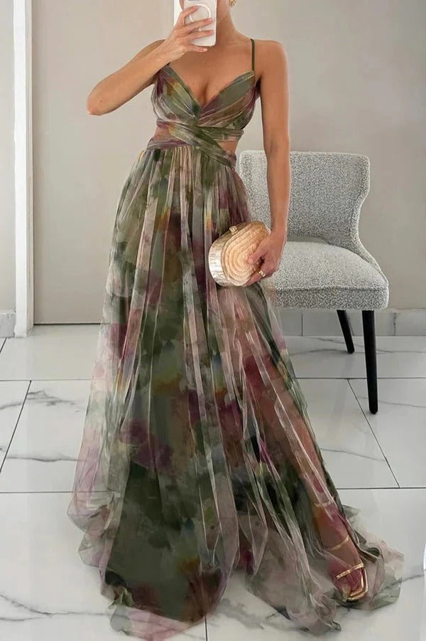 Women's floral maxi summer dress breezy sleeveless flowing silhouette with adjustable back closure