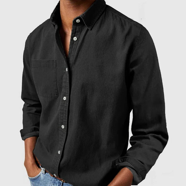 Unisex relaxed fit long sleeve button-front shirt, breathable lightweight fabric for all-day comfort