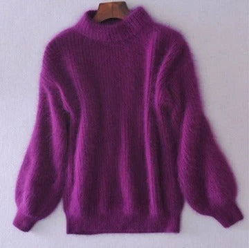 Women's solid color knitted sweater relaxed loose fit timeless everyday style polished silhouette