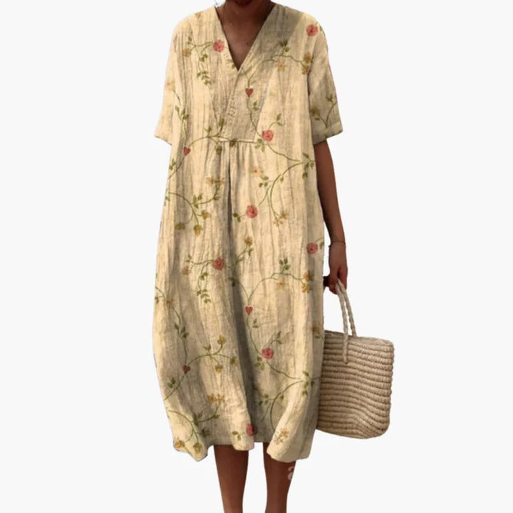Floral print women's summer dress relaxed fit breathable mid-length silhouette everyday chic