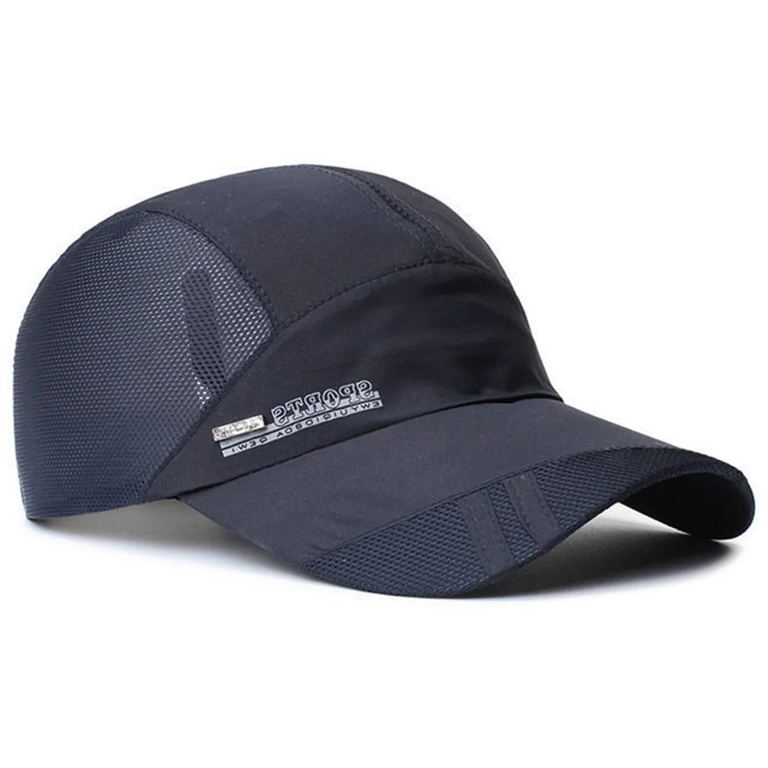Lightweight black mesh sports cap for runners with adjustable fit and quick-dry breathable fabric