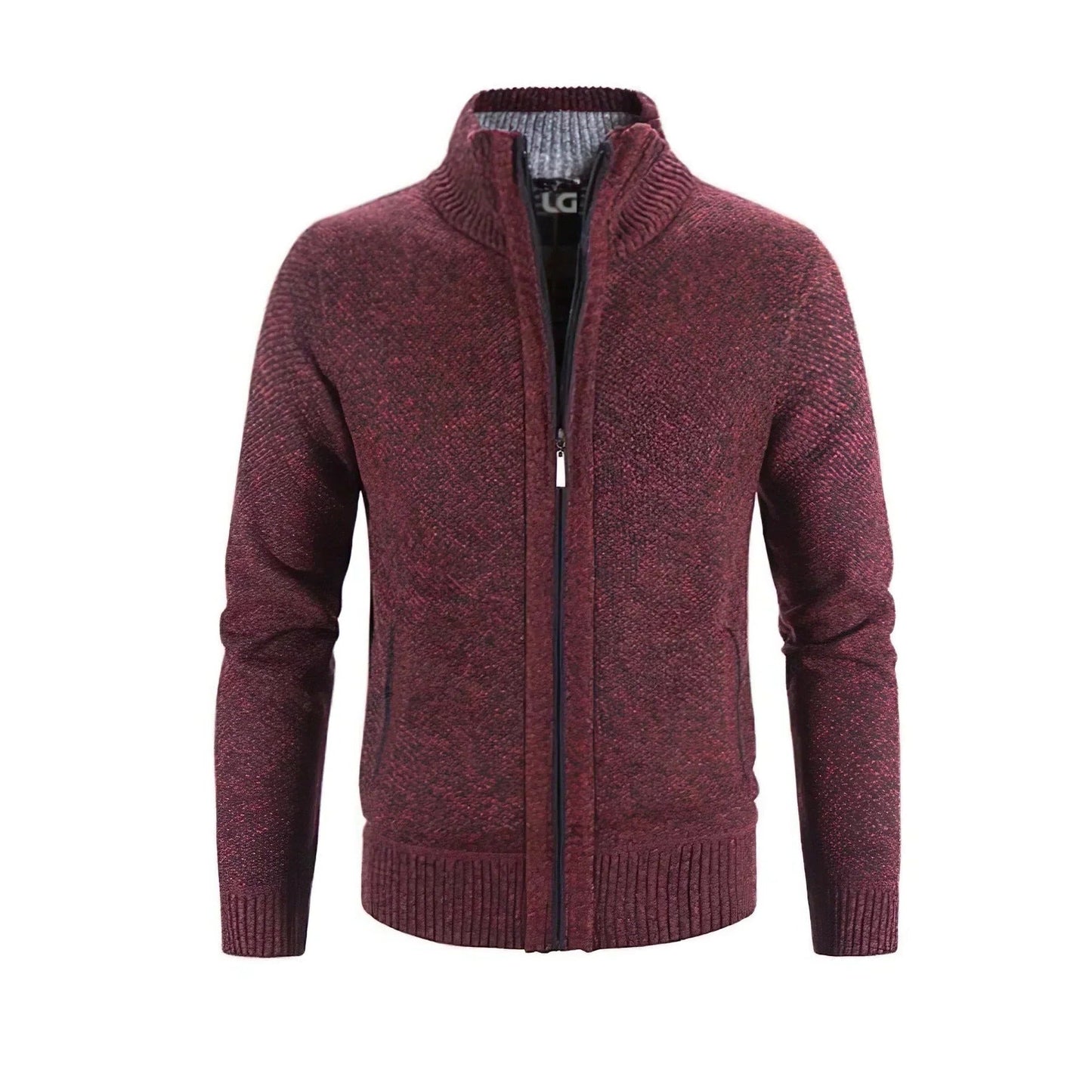 Men's gray zip-up cardigan structured fit lightweight cozy knit full front zip all-season layer