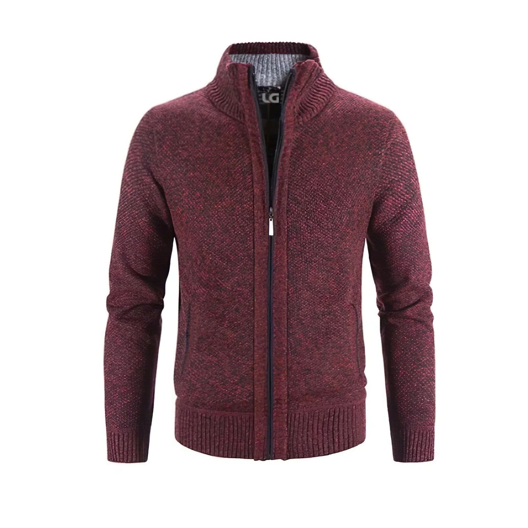 Men's gray zip-up cardigan structured fit lightweight cozy knit full front zip all-season layer