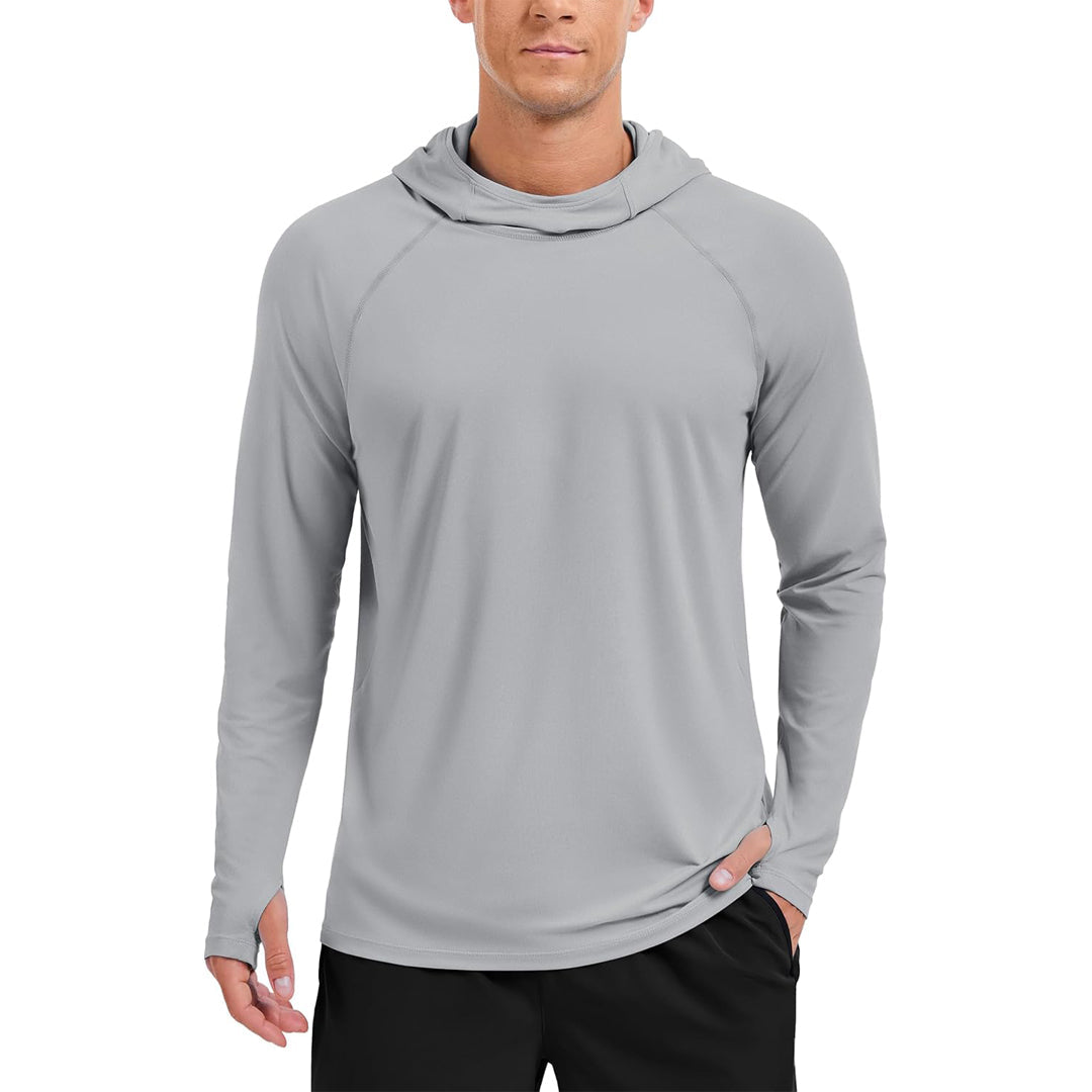 Men's UPF 50+ sun hoodie long sleeve rash guard shirt quick-dry lightweight outdoor active