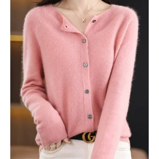 Women's cozy V-neck cardigan sweater long sleeve button-front layering top for cooler weather