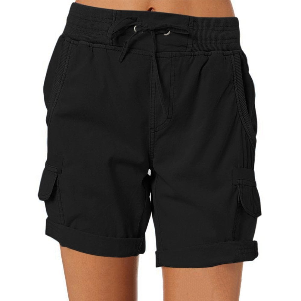 Women's relaxed fit cargo shorts cotton blend drawstring waist with utility pockets