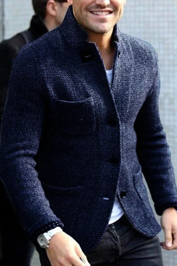 Charcoal classic blazer vintage-inspired tailoring notched lapels professional slim fit timeless style