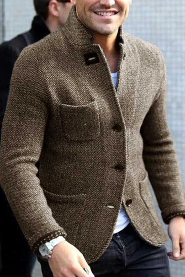 Navy classic blazer vintage-inspired tailoring slim cut with retro lapels for professional style