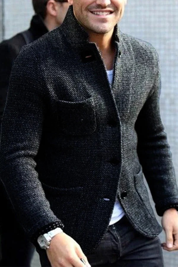 Charcoal classic blazer vintage-inspired tailoring notched lapels professional slim fit timeless style
