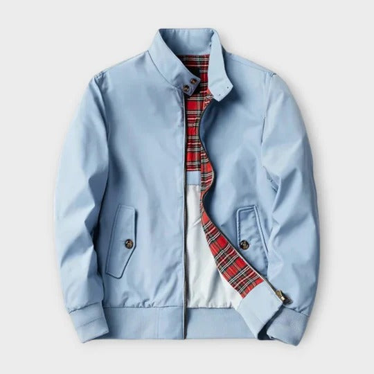 Men's lightweight transitional jacket with plaid lining, full-zip closure, versatile commuter outerwear