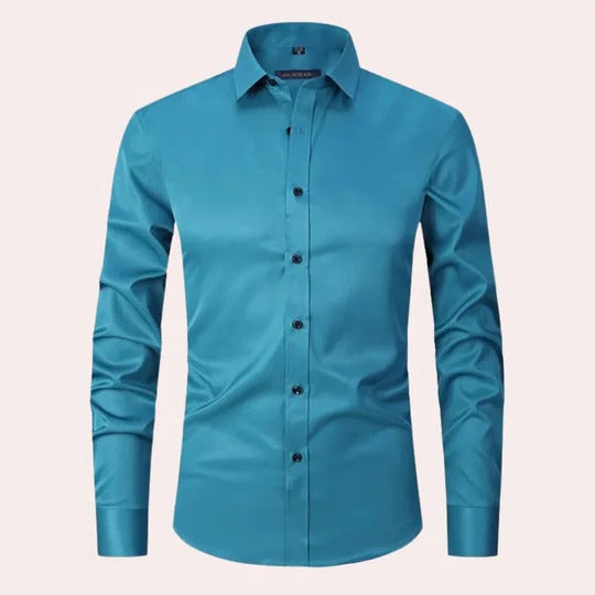 Men's white stretch long sleeve shirt pointed collar slim fit wrinkle-resistant professional style