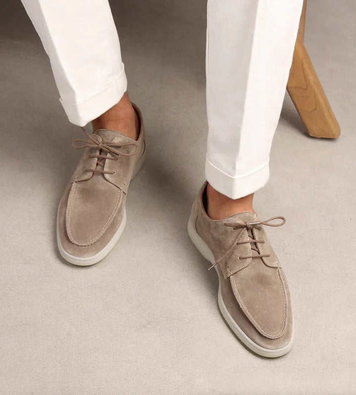 Navy suede slip-on loafers for men with structured sole, sleek silhouette for formal and everyday wear