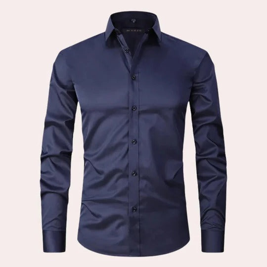 Men's white stretch long sleeve shirt pointed collar slim fit wrinkle-resistant professional style