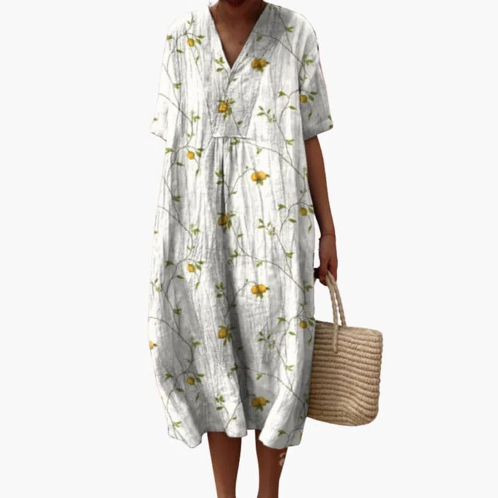Urbann-Vibe floral print women's midi dress relaxed fit breathable lightweight summer casual