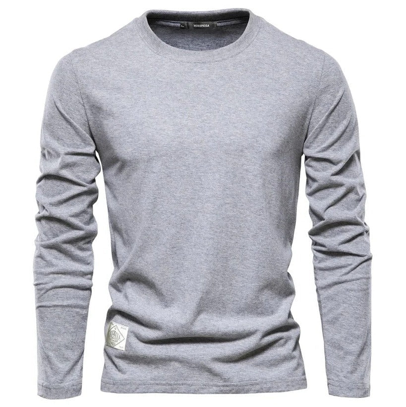 White long-sleeve shirt regular fit minimal clean style breathable lightweight everyday casual layering essential