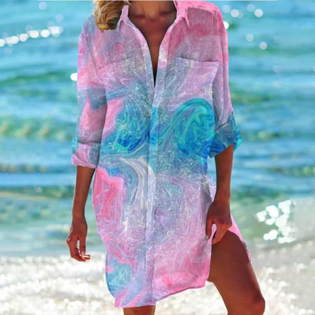 Women's summer shirt bright floral patterns relaxed flattering fit for beach and everyday wear