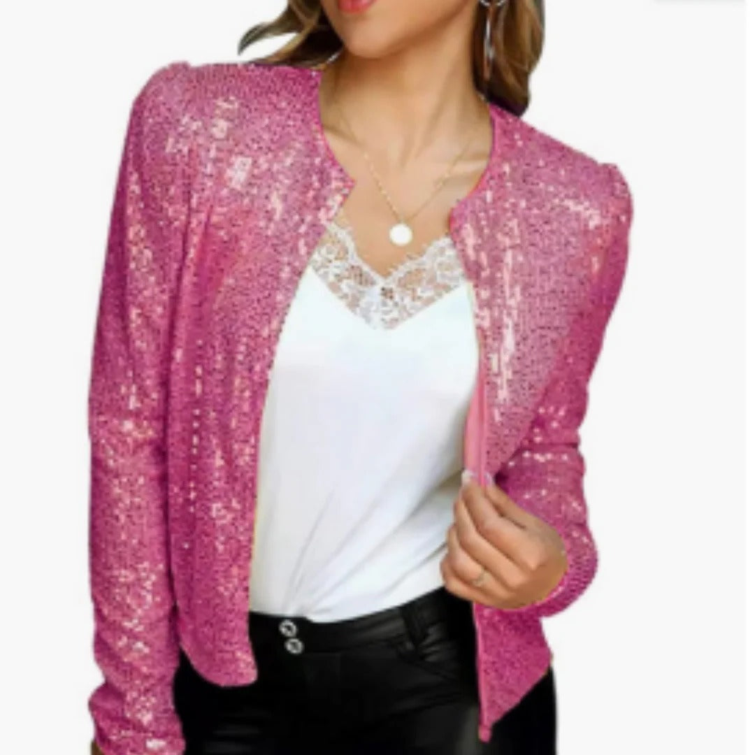 Women's lightweight cropped blazer jacket elegant structured silhouette for evening party wear