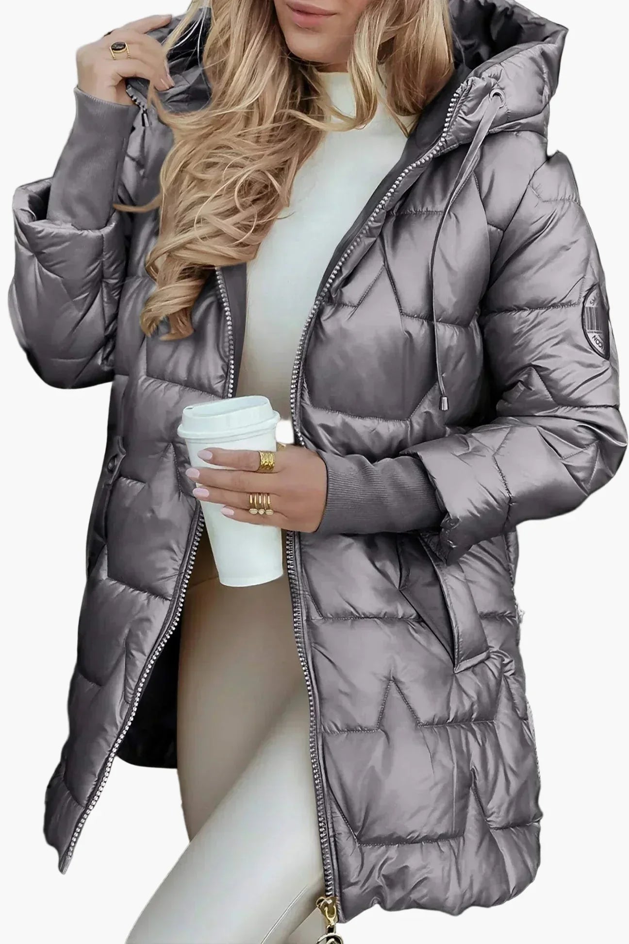 Women's black quilted hooded jacket slightly tailored fit cozy insulated autumn winter coat