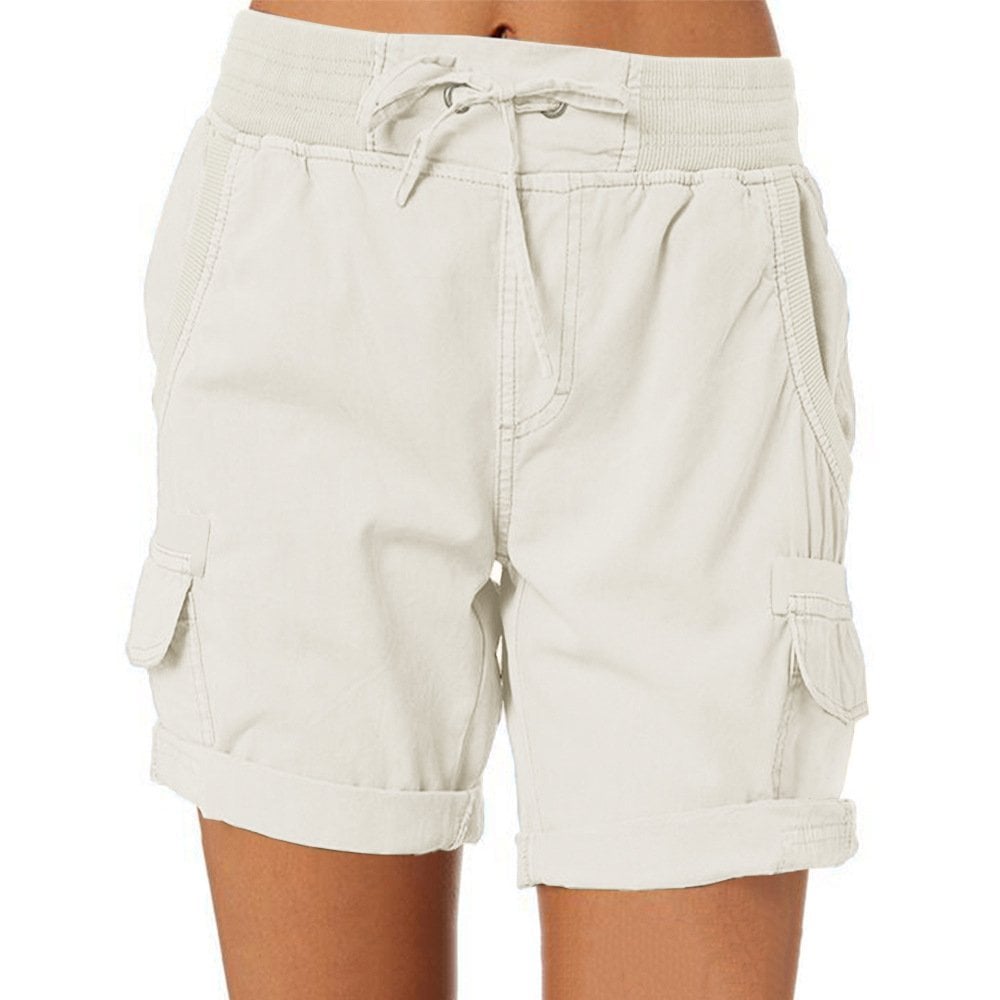 Women's relaxed fit cargo shorts cotton blend drawstring waist with utility pockets