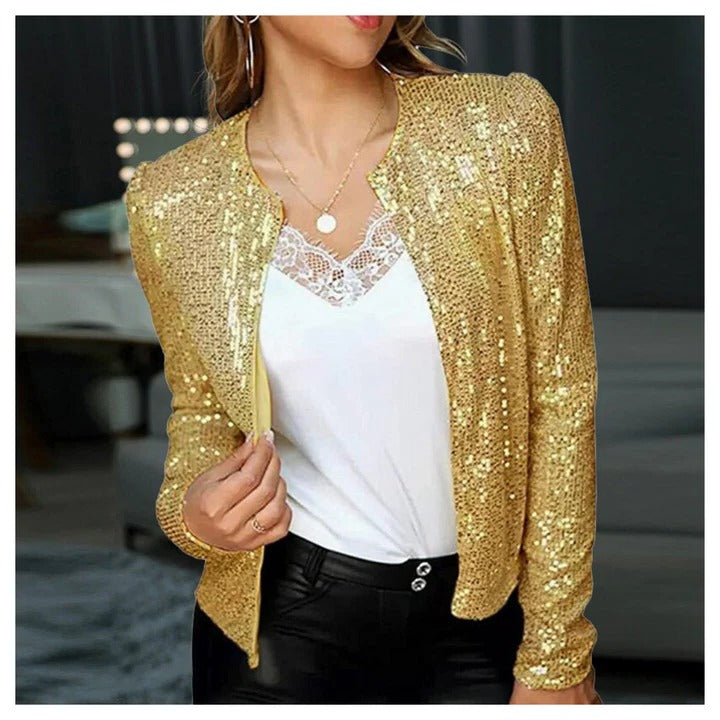 Women's lightweight cropped blazer jacket elegant party style with structured waist-defining silhouette