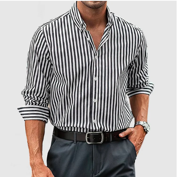 Men's Nathan striped cotton shirt classic fit versatile style for work and weekend wear