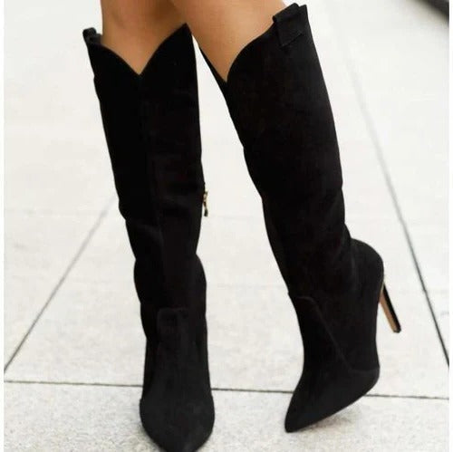 Women's black mid-calf boots minimalist silhouette with side zipper for effortless everyday wear