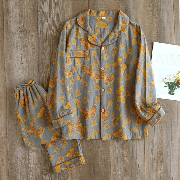 Women's floral two-piece pajama set with long-sleeve top and matching pants for cozy lounging