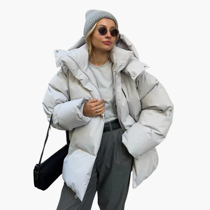 Women's lightweight puffer jacket regular fit hip-length minimalist silhouette travel-ready everyday warmth