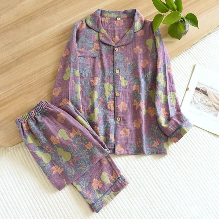 Women's floral two-piece pajama set with long-sleeve top and matching pants for cozy relaxed nights