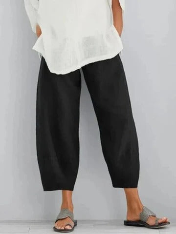 Women's relaxed straight-cut casual summer pants, lightweight elastic waistband for everyday comfort
