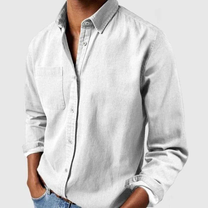 Unisex relaxed fit long sleeve button-front shirt, breathable lightweight fabric for all-day comfort