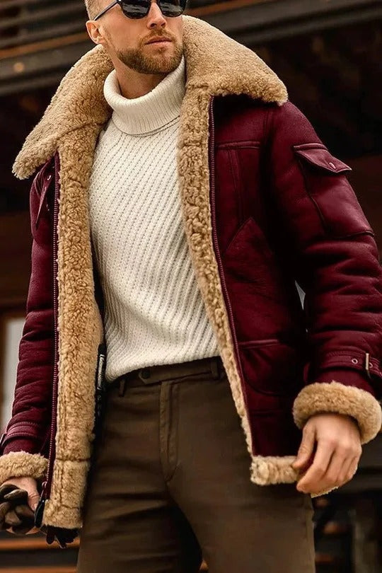 Men's camel insulated structured jacket with full-length zip closure for cold weather warmth