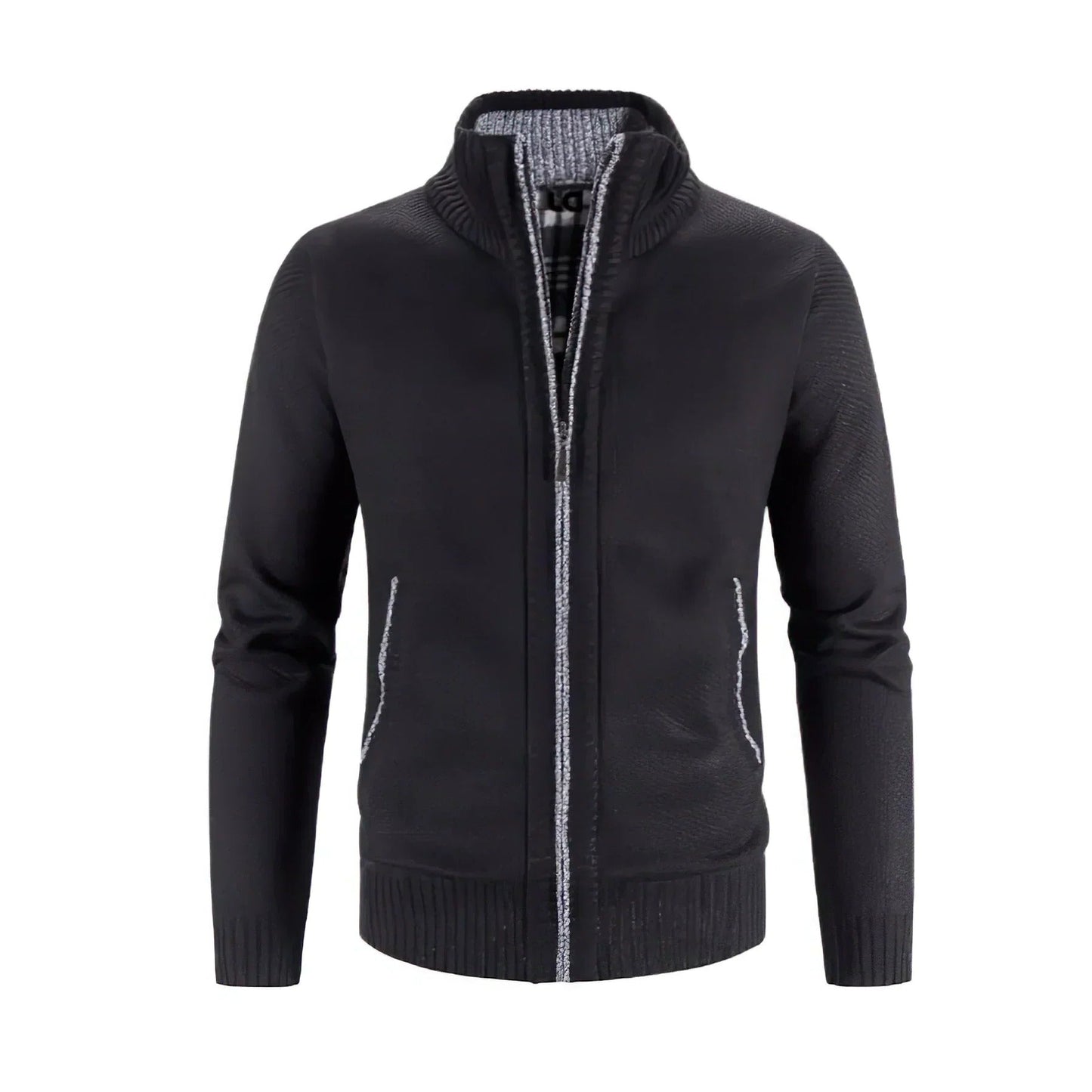 Men's gray structured fit zip-up cardigan cozy lightweight knit full-front zipper all-season layer