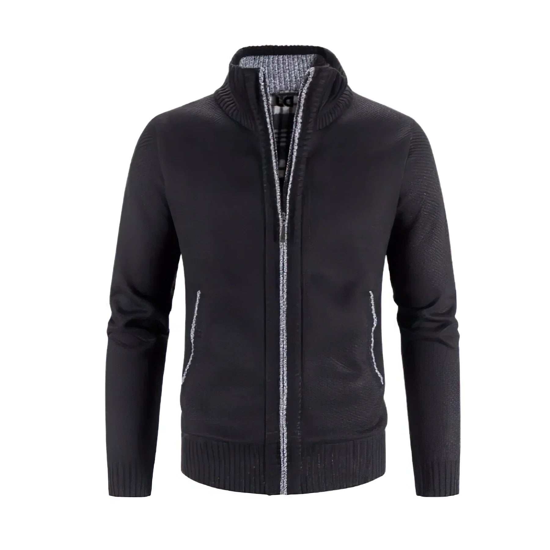 Men's gray structured fit zip-up cardigan cozy lightweight knit full-front zipper all-season layer