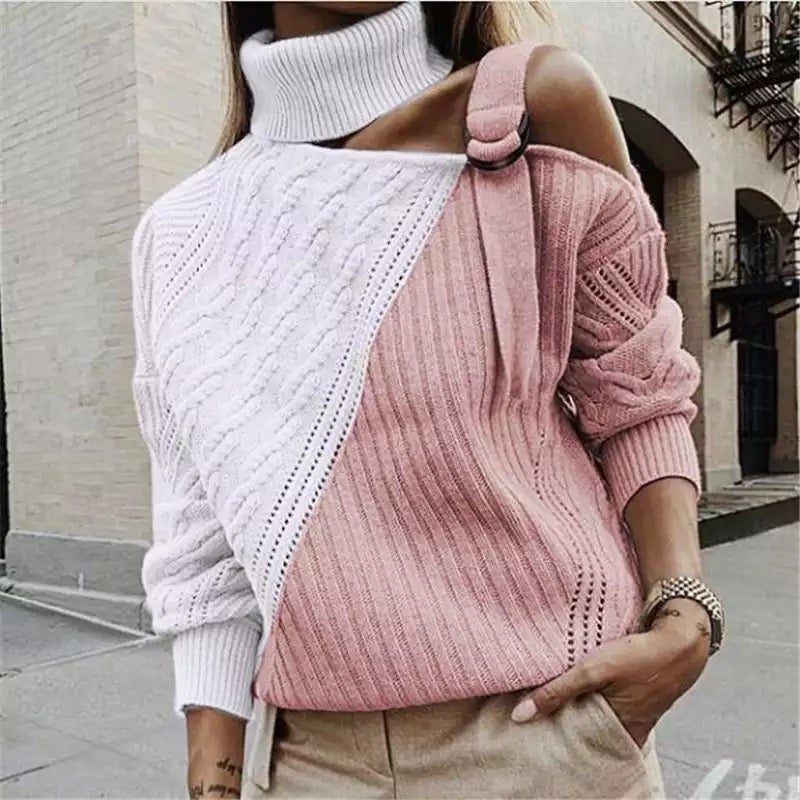 Women's short turtleneck sweater with stand-up collar and button detail, chic cropped knit top