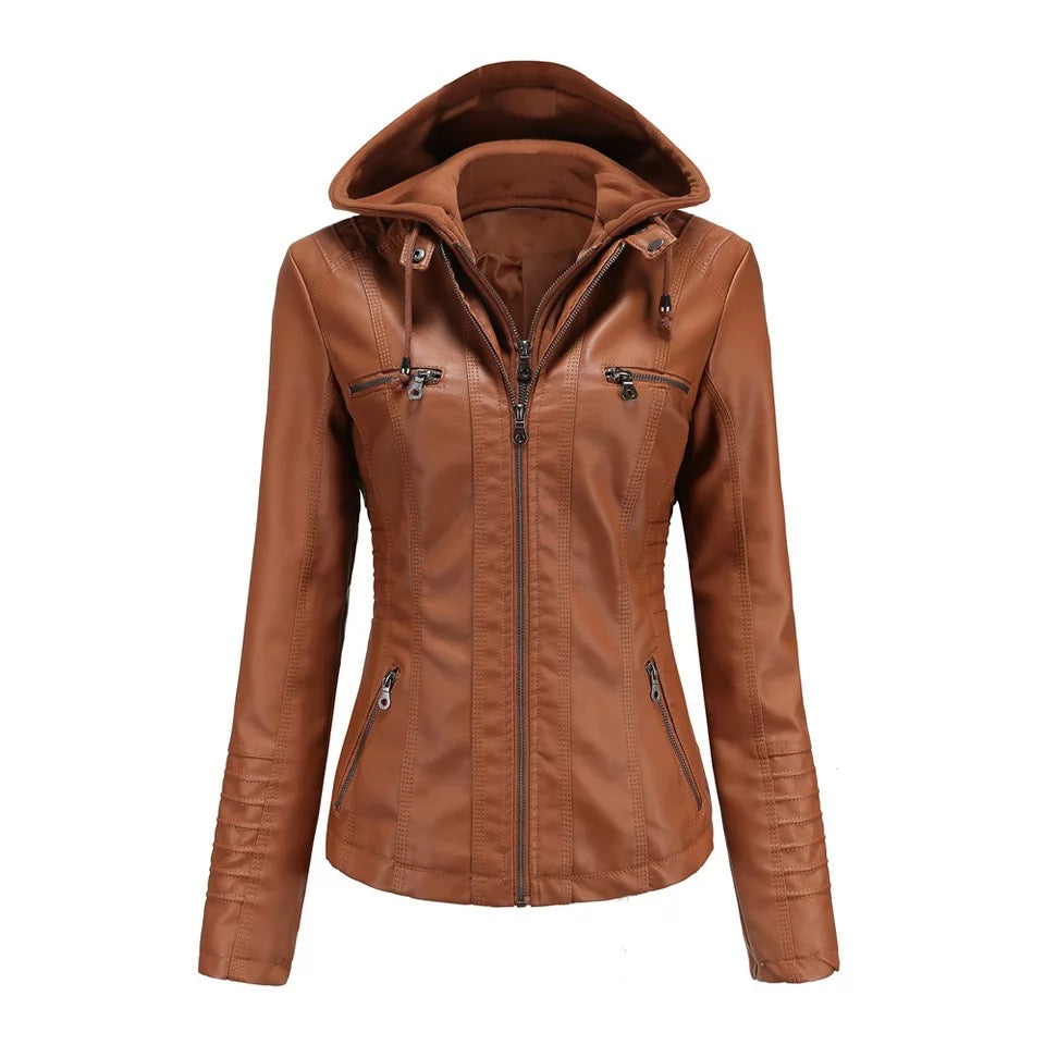 Eco-friendly synthetic leather sports jacket sleek fitted cut for active urban lifestyles