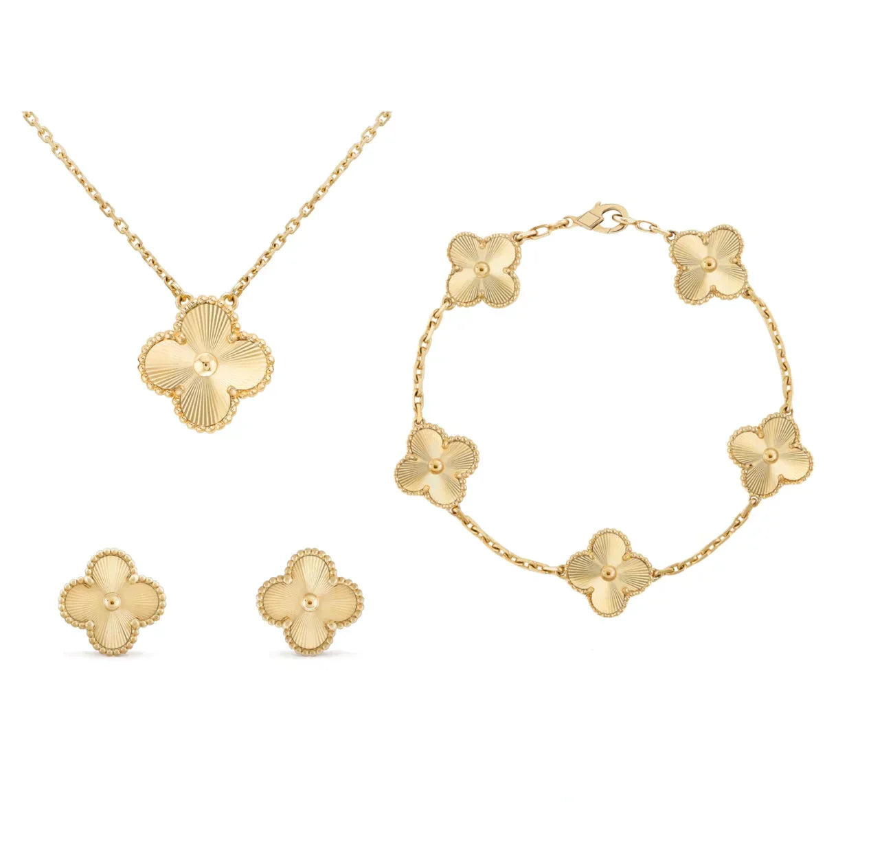Frida clover 3-piece women's jewelry set necklace bracelet earrings nickel-free stainless steel