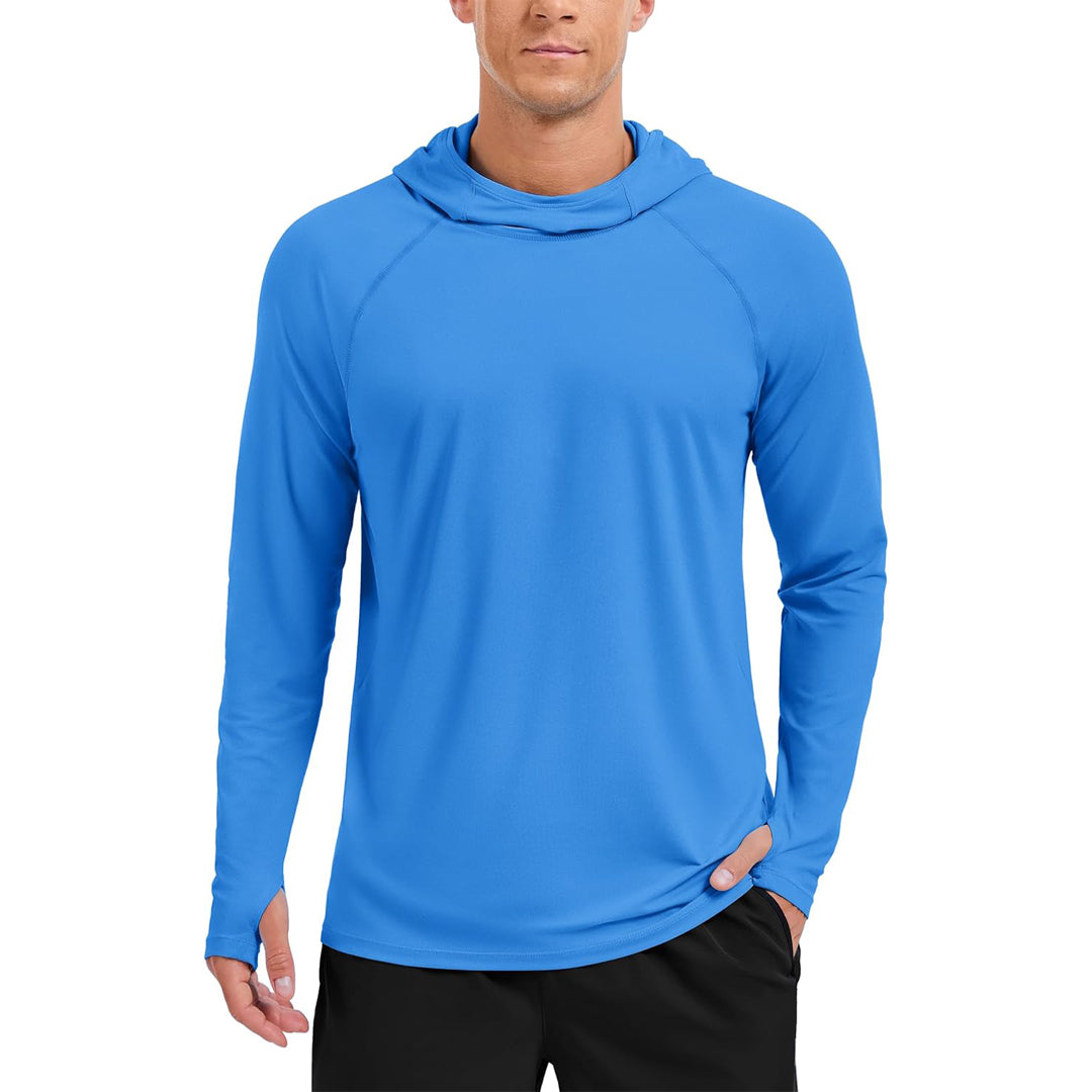 Men's UPF 50+ sun hoodie long sleeve rash guard shirt quick-dry lightweight outdoor active wear