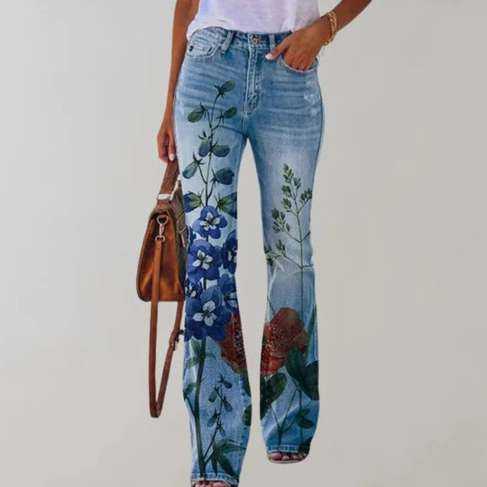 Women's high-rise flared trousers stretch five-pocket design all-day comfort casual fashion