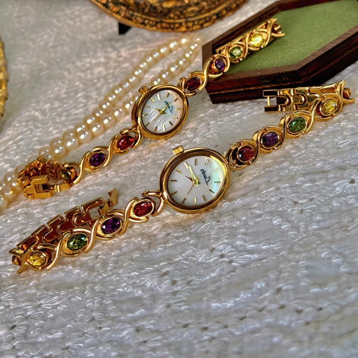 Ladies watch with gemstones and oval dial - Urbann-Vibe