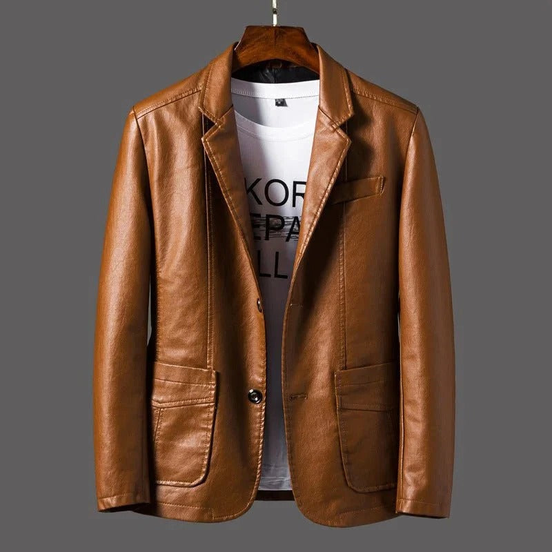 Men's black genuine leather jacket tailored fit structured silhouette timeless Carsten style
