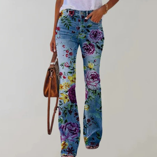 Women's high-rise flared trousers stretch five-pocket design all-day comfort classic versatile fit