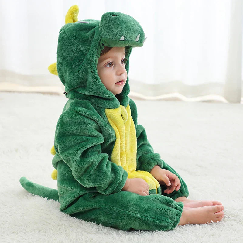 Soft breathable hooded baby onesie animal romper in playful jungle design for toddlers