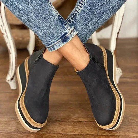 Women's low ankle boots with side zip, structured silhouette, reinforced sole for all-season wear