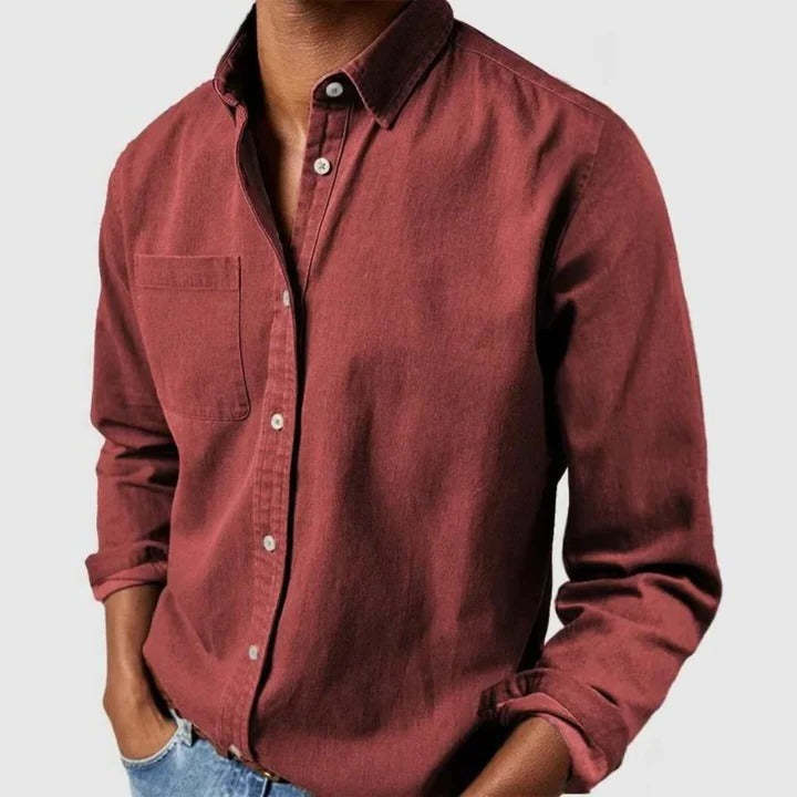 Unisex relaxed fit long sleeve button-front shirt, breathable lightweight fabric for all-day comfort