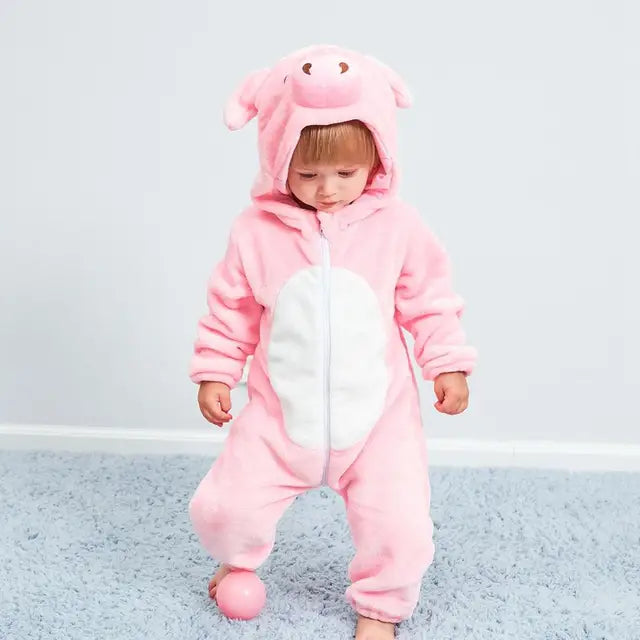 Soft breathable hooded baby onesie romper with adorable animal-shaped hood for toddlers