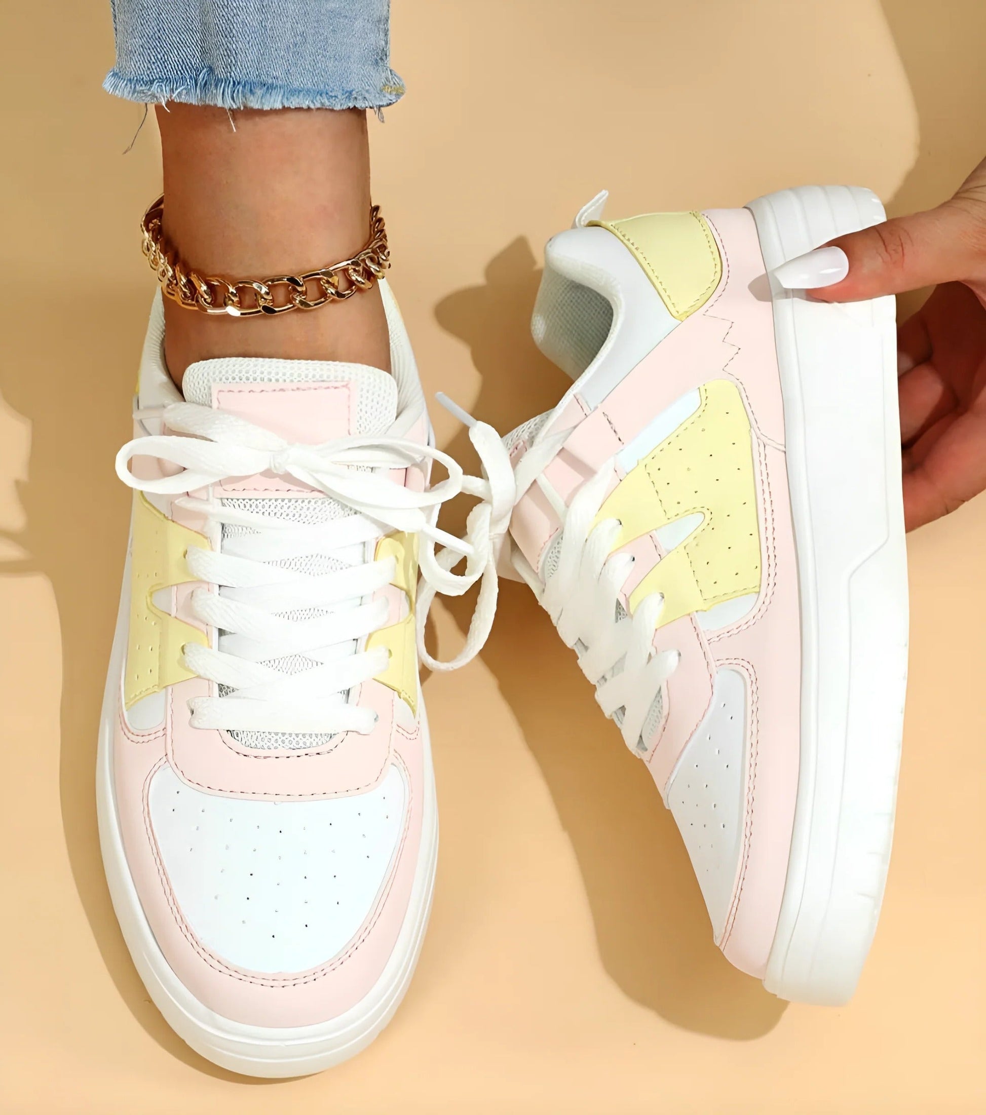 Urbann Vibe women's low-cut white lace-up sneakers with clean silhouette for all-day comfort
