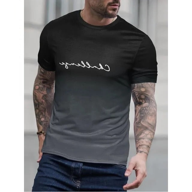 Men's black to red ombre gradient t-shirt regular fit casual short sleeve everyday tee