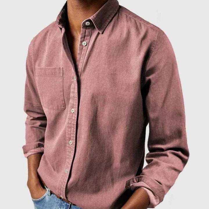 Unisex relaxed fit long sleeve button-front shirt breathable lightweight casual everyday comfort